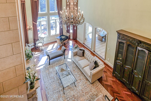 2 Red Oak, Holmdel, NJ 07733 - living area featuring a chandelier and a high ceiling