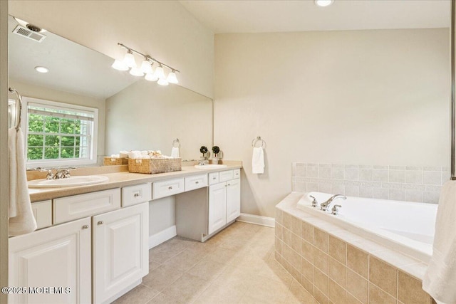 24 Rutledge Rd, Marlboro, NJ 07746 - bathroom with double vanity, a bath, tile patterned flooring, and recessed lighting