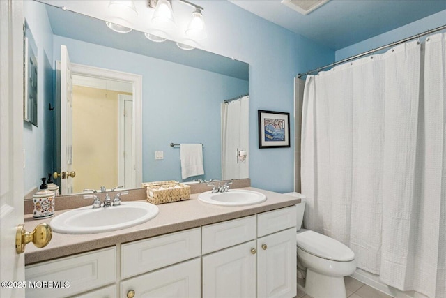 24 Rutledge Rd, Marlboro, NJ 07746 - bathroom with double vanity, tile patterned floors, and curtained shower