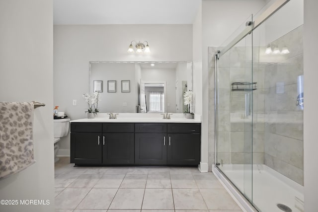 518 Tavern Rd, Monroe, NJ 08831 - bathroom with tile patterned floors, double vanity, and a shower stall