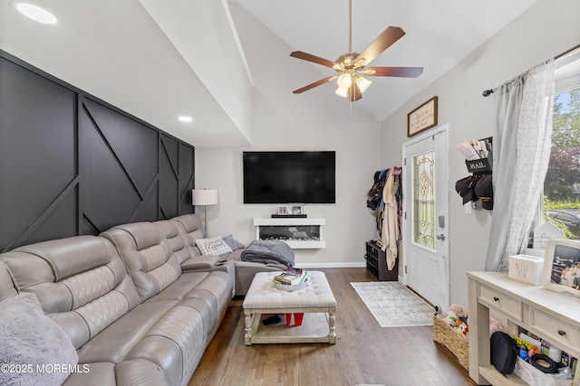 81 Lockwood Ave, Woodbridge, NJ 07095 - living area with lofted ceiling, wood finished floors, ceiling fan, and recessed lighting