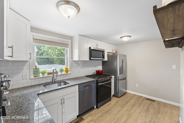 81 Lockwood Ave, Woodbridge, NJ 07095 - kitchen with appliances with stainless steel finishes, white cabinets, dark stone counters, and backsplash