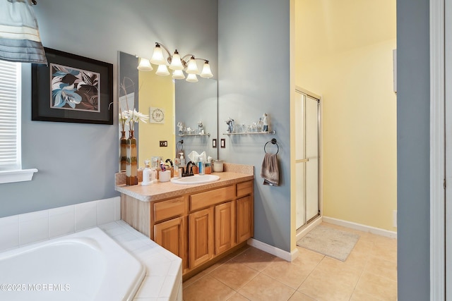 15 Savannah Dr, Barnegat, NJ 08005 - bathroom with vanity, a bath, tile patterned flooring, and a shower with door