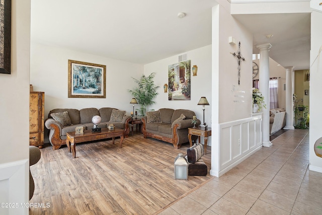 15 Savannah Dr, Barnegat, NJ 08005 - living room featuring ornate columns and light wood-type flooring