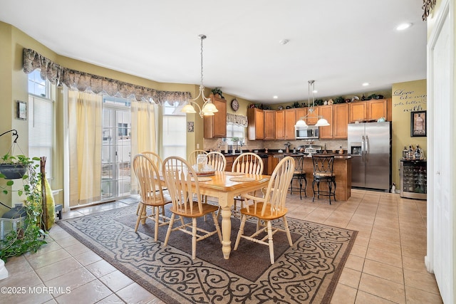15 Savannah Dr, Barnegat, NJ 08005 - dining room with light tile patterned flooring, recessed lighting, and a chandelier