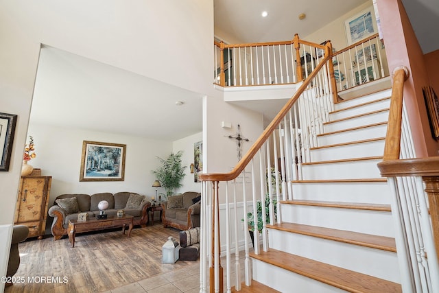15 Savannah Dr, Barnegat, NJ 08005 - staircase with a high ceiling and wood finished floors