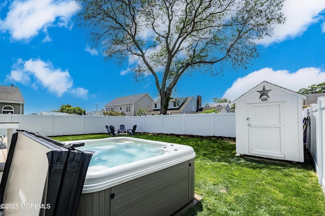 1810 Shore Blvd, Point Pleasant, NJ 08742 - fenced backyard featuring a hot tub and a storage shed