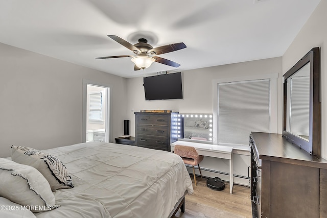 4 Longpoint Dr, Brick, NJ 08723 - bedroom with a baseboard radiator, light wood-style floors, a ceiling fan, and ensuite bath