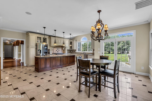 1 Ethan Dr, Farmingdale, NJ 07727 - dining area featuring a chandelier, crown molding, recessed lighting, and light tile patterned flooring