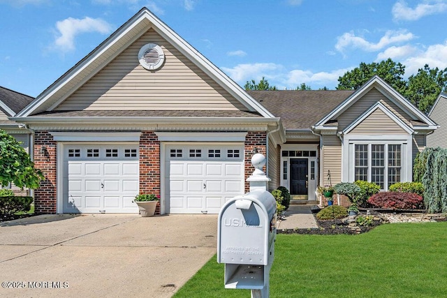 24 Oakmont Ln, Jackson, NJ 08527 - view of front facade with concrete driveway, brick siding, a front yard, and an attached garage