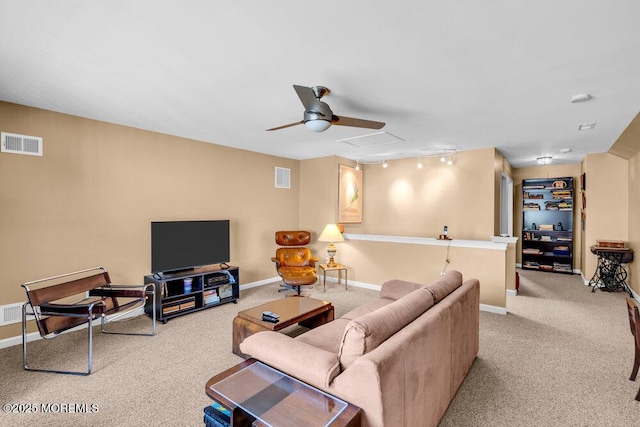 24 Oakmont Ln, Jackson, NJ 08527 - living room featuring attic access, carpet floors, and a ceiling fan
