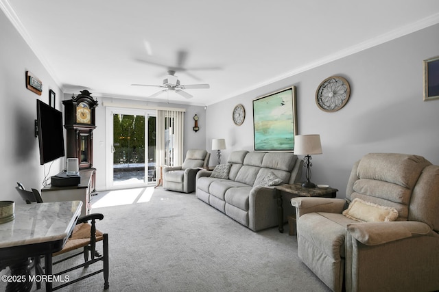 10 Ann Ct, Tinton Falls, NJ 07724 - carpeted living room with crown molding and a ceiling fan