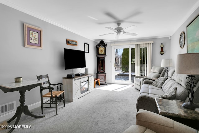 10 Ann Ct, Tinton Falls, NJ 07724 - carpeted living area featuring crown molding and a ceiling fan