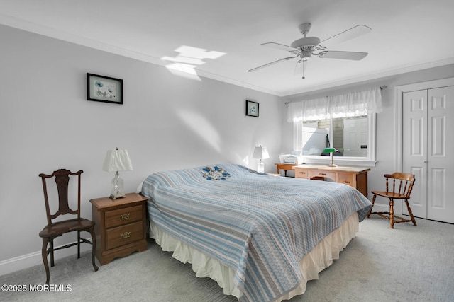 10 Ann Ct, Tinton Falls, NJ 07724 - bedroom featuring ornamental molding, light carpet, a closet, and ceiling fan