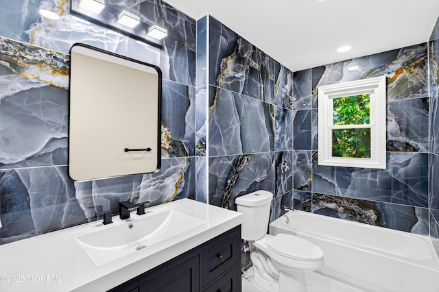 179A Buckelew Ave Unit A, Jamesburg, NJ 08831 - full bath with tile walls, vanity, marble tiled flooring, and decorative backsplash