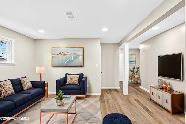 179A Buckelew Ave Unit A, Jamesburg, NJ 08831 - living room with decorative columns, light wood-type flooring, and recessed lighting