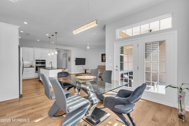 65 Ambermist Way, Forked River, NJ 08731 - dining area featuring plenty of natural light, light wood-style floors, recessed lighting, and a ceiling fan