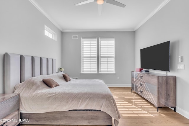 65 Ambermist Way, Forked River, NJ 08731 - bedroom with ornamental molding, light wood-type flooring, and a ceiling fan