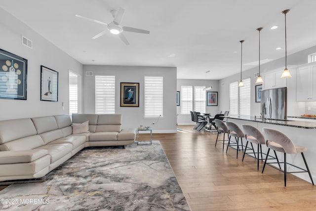 65 Ambermist Way, Forked River, NJ 08731 - living room with light wood-type flooring, ceiling fan, and recessed lighting