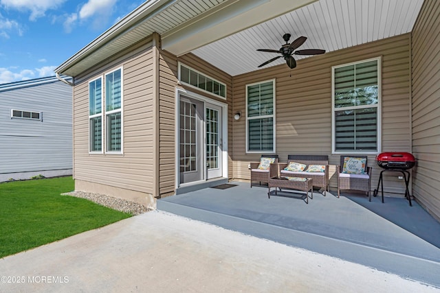 65 Ambermist Way, Forked River, NJ 08731 - view of patio featuring ceiling fan, an outdoor living space, and area for grilling