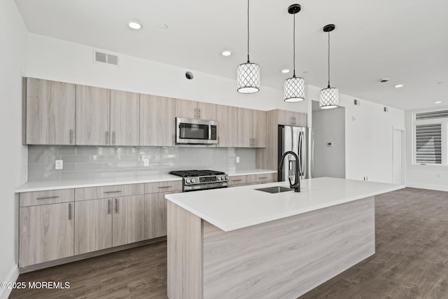 1010 Boulevard Blvd Unit 1E, Seaside Heights, NJ 08751 - kitchen with stainless steel appliances, light brown cabinetry, modern cabinets, a center island with sink, and recessed lighting