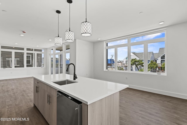 1010 Boulevard Blvd Unit 1E, Seaside Heights, NJ 08751 - kitchen featuring stainless steel dishwasher, open floor plan, dark wood-style flooring, light countertops, and recessed lighting