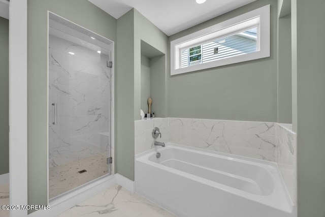 45 Shore Acres Ave, North Middletown, NJ 07748 - full bathroom with a bath, a marble finish shower, and marble finish floors