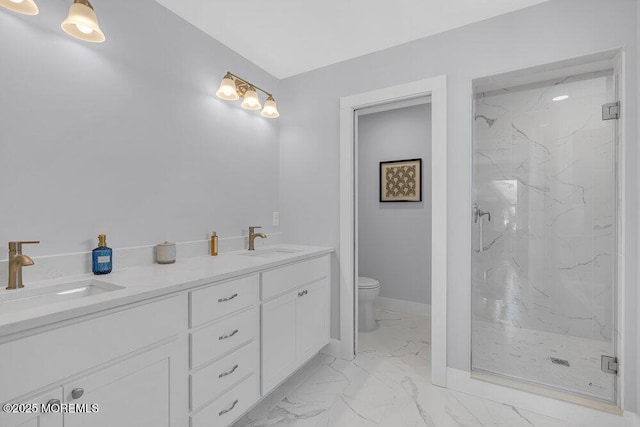 45 Shore Acres Ave, North Middletown, NJ 07748 - bathroom featuring marble finish flooring, a marble finish shower, and double vanity