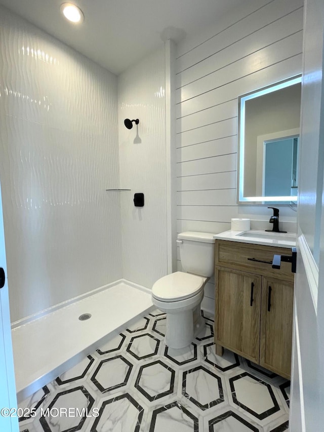 12 Outsail Ave, Barnegat, NJ 08005 - full bath featuring a walk in shower, vanity, and wood walls