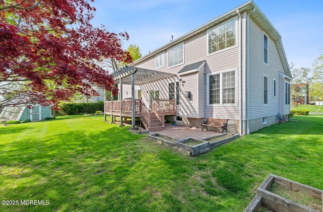 408 Brookdale Ave, Long Branch, NJ 07740 - rear view of property with a pergola, a lawn, and a deck
