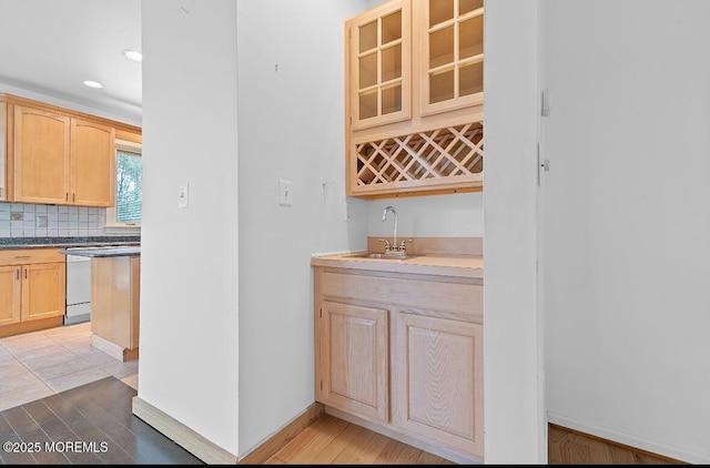 408 Brookdale Ave, Long Branch, NJ 07740 - indoor wet bar with backsplash, recessed lighting, light wood-type flooring, and dishwasher
