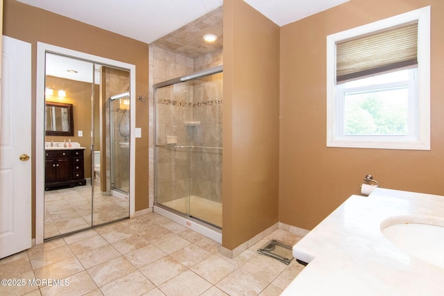 67 School Rd E, Marlboro, NJ 07746 - bathroom with vanity, a stall shower, and tile patterned floors