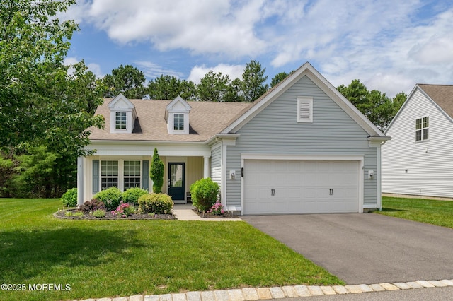 5 Gainsborough Ln, Manchester, NJ 08759 - view of front facade with asphalt driveway, a front yard, a garage, and roof with shingles