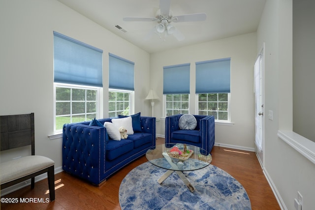 5 Gainsborough Ln, Manchester, NJ 08759 - living room featuring a ceiling fan and wood finished floors