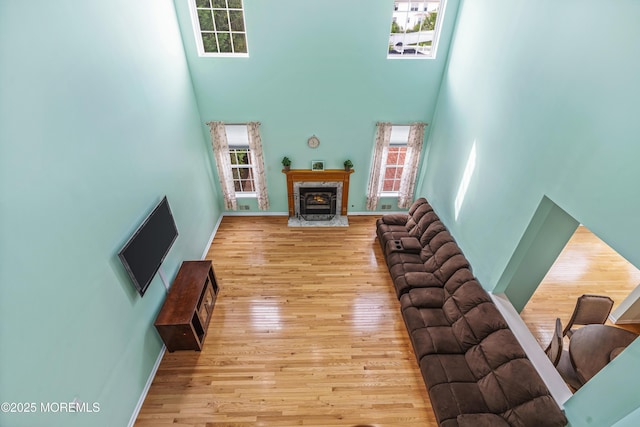 3 Knightsbridge Pl, Jackson, NJ 08527 - living room with a high ceiling, wood finished floors, and a fireplace