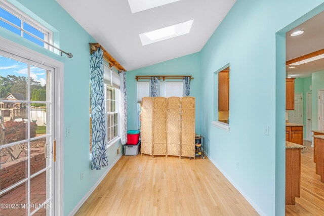 3 Knightsbridge Pl, Jackson, NJ 08527 - spare room with a skylight, vaulted ceiling, light wood-style floors, and recessed lighting