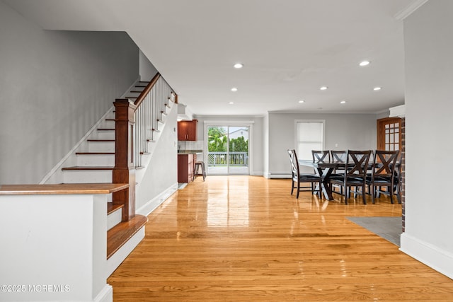 334 Norgrove Pl, Elberon, NJ 07740 - foyer with recessed lighting, stairs, light wood-style flooring, and crown molding
