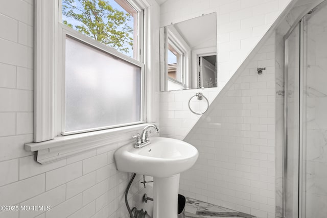 334 Norgrove Pl, Elberon, NJ 07740 - bathroom featuring tile walls and a stall shower
