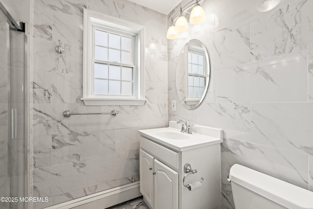 334 Norgrove Pl, Elberon, NJ 07740 - bathroom with vanity, tile walls, and a marble finish shower