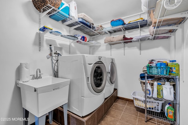 259 Cypress Dr, Bayville, NJ 08721 - laundry area featuring separate washer and dryer and tile patterned floors