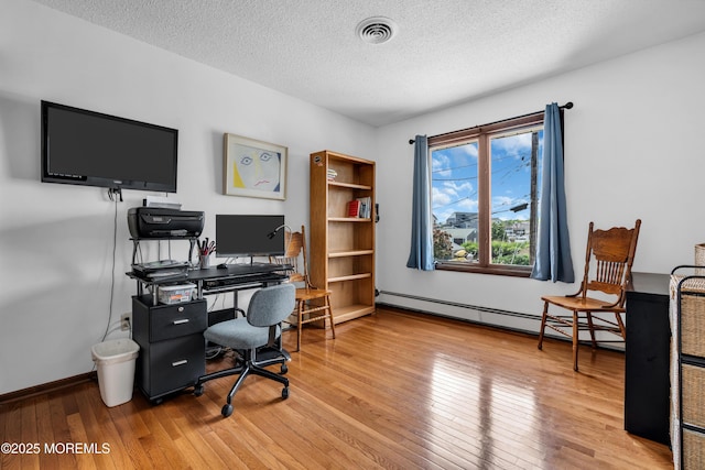 259 Cypress Dr, Bayville, NJ 08721 - office area with a baseboard heating unit, light wood finished floors, and a textured ceiling