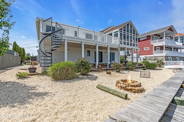 259 Cypress Dr, Bayville, NJ 08721 - back of house with an outdoor fire pit and stairs