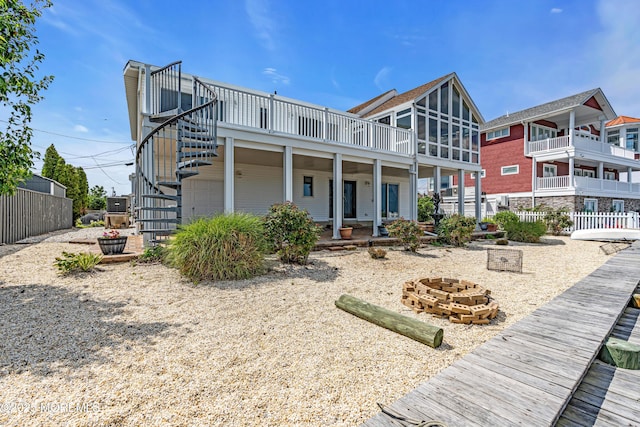 259 Cypress Dr, Bayville, NJ 08721 - back of property featuring a fire pit and stairway