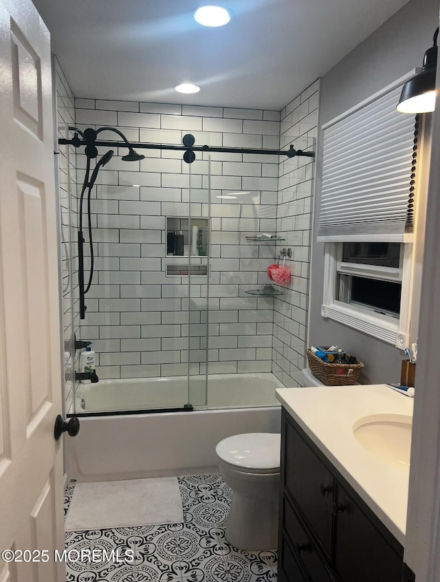 16 Constitution Dr, Howell, NJ 07731 - bathroom featuring combined bath / shower with glass door, vanity, tile patterned flooring, and recessed lighting
