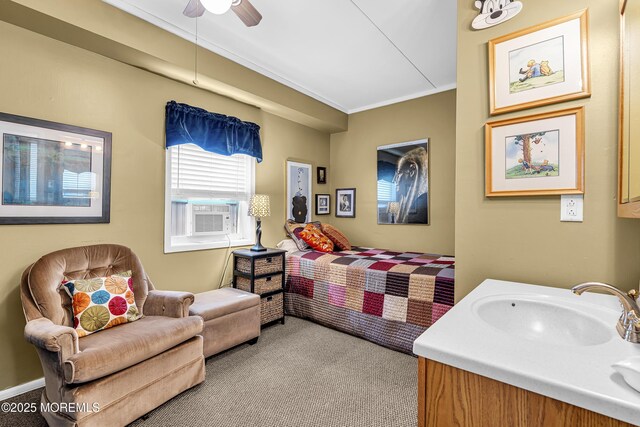 28 Fremont Ave Unit B12, Seaside Heights, NJ 08751 - bedroom with cooling unit, carpet, crown molding, and a ceiling fan