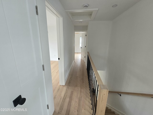 412 Ridge Ave, Neptune Township, NJ 07753 - hall featuring light wood-style flooring, an upstairs landing, and attic access