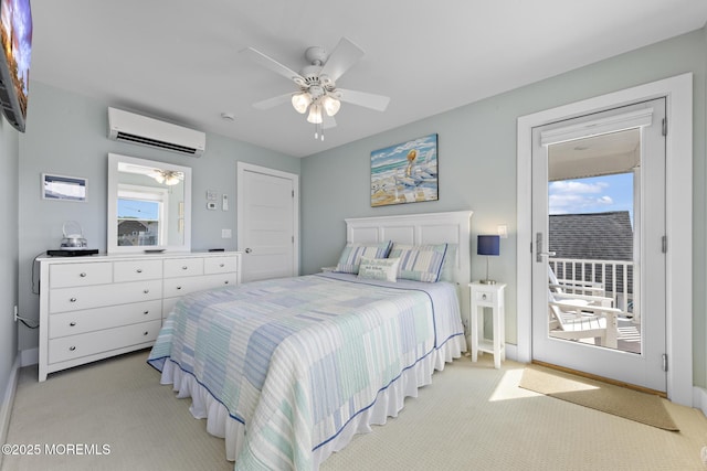 6 Pearce Ct, Manasquan, NJ 08736 - bedroom with a wall unit AC, light colored carpet, access to outside, and a ceiling fan