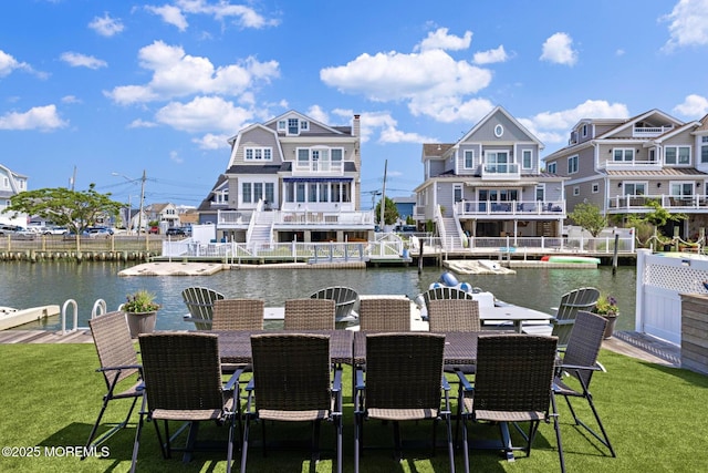 6 Pearce Ct, Manasquan, NJ 08736 - dock area with a yard, a water view, and outdoor dining area