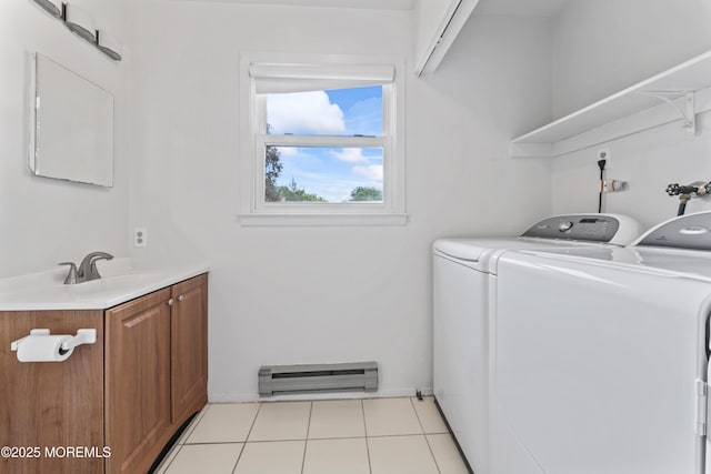 41 Falmouth Ave Unit 72, Whiting, NJ 08759 - laundry room featuring a baseboard radiator and washing machine and clothes dryer