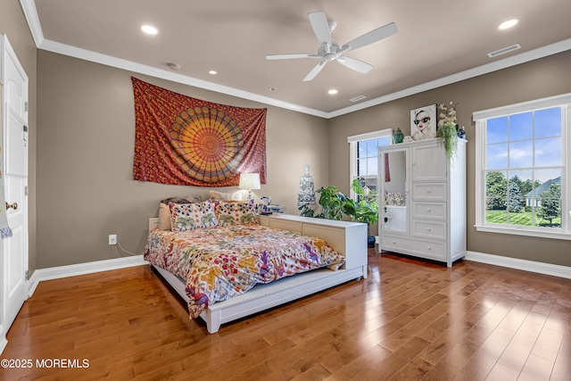 4 Geraldine Ct, Farmingdale, NJ 07727 - bedroom with crown molding, wood finished floors, recessed lighting, and ceiling fan
